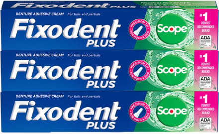Fixodent Scope Plus - Hechtende Kunstgebitlijm - Sterk, Fris, 3-pack, 57 g