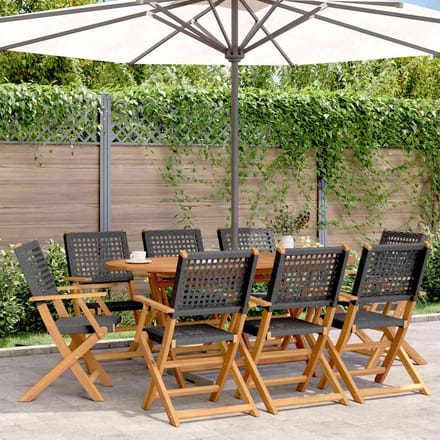 vidaXL - Opklapbare - stoelen, - 8 - stuks, - zwart, - van - polyrotan - en - massief - hout.
