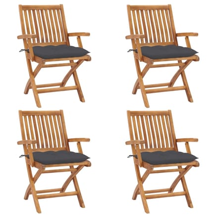 vidaXL - Opklapbare - stoelen - met - kussens, - 4 - stuks, - massief - teakhout