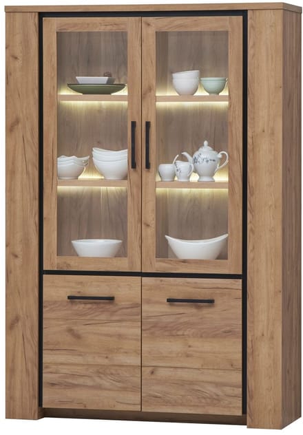 Belfurn - Vitrinekast met glasdeuren Elio 133cm in franse eik