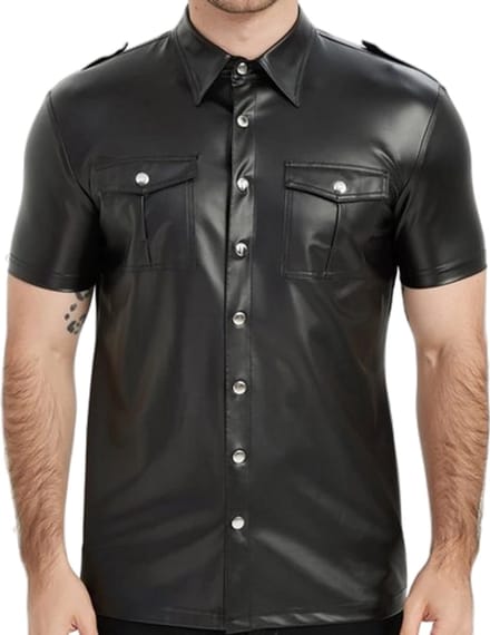 Premium PU Leder Blouse - Leer - Overhemd - Zwart - Heren - Shirt