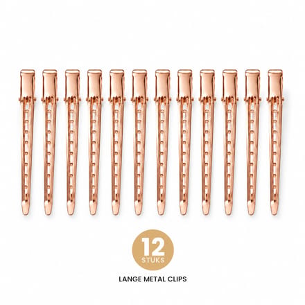 Haar in Stijl® 12 Metal Clips Rosé Goud platbek haarklemmen 8.5 cm