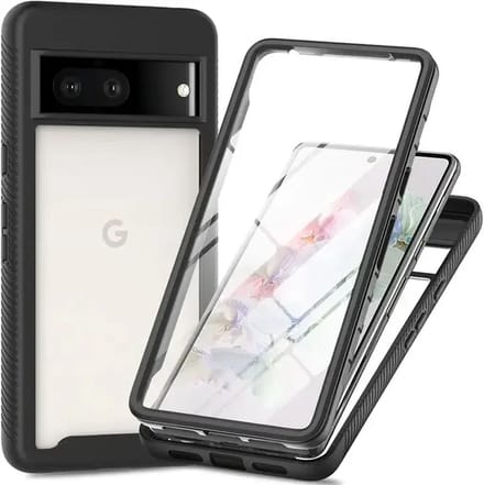 Hoesje met Ingebouwde Screenprotector voor de Google Pixel 8 | Full Protect valbescherming | Doorzichtig / Zwart