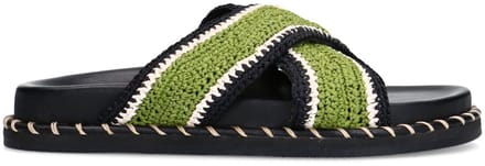 Sacha - Dames - Zwarte plateau slippers met groene bandjes - Maat 36
