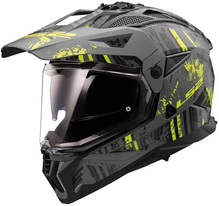 LS2 MX702 Pioneer II Crazy Mat Zwart Fluo Geel Adventure Helm - Helm