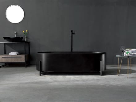 Mawialux vrijstaand bad - Solid surface - 170x70cm - Mat zwart - Nevil
