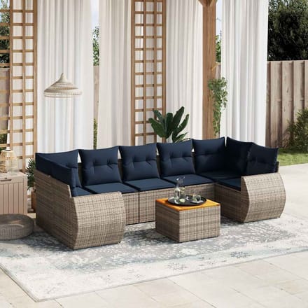 vidaXL - 8-delige - tuinbankset - met - kussens, - grijs - polyrotan