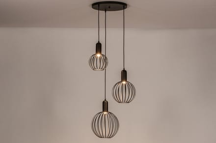 Lumidora Hanglamp 74366 - ASIA - 3 Lichts - E27 - Zwart - Metaal