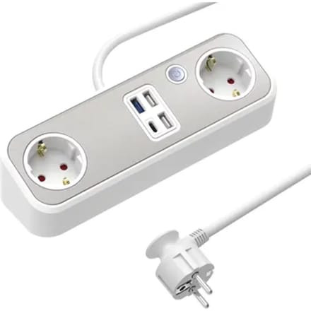 Sencys Stekkerdoos 2-voudig Met Usb (type A+c) Grijs 1,5 Meter