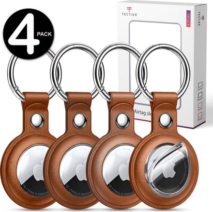 Tectier AirTag Sleutelhanger Set - 4 Stuks - PU-leer - Bruin