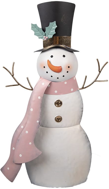 Clayre & Eef Decoratie Beeld Sneeuwpop 29x9x51 cm Wit Metaal