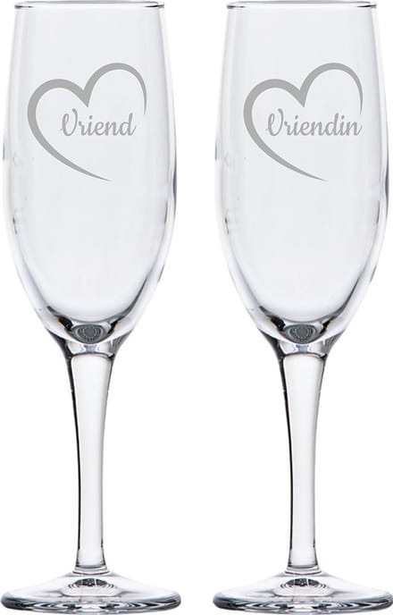 Gegraveerde Champagneglas 16,5cl Vriend met hartje & Vriendin met hartje