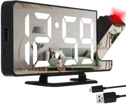 Wekker met Projector en Spiegel - Zwart - LED