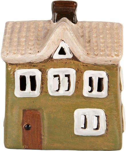 Clayre & Eef Waxinelichthouder Huis 11x7x13 cm Groen Keramiek