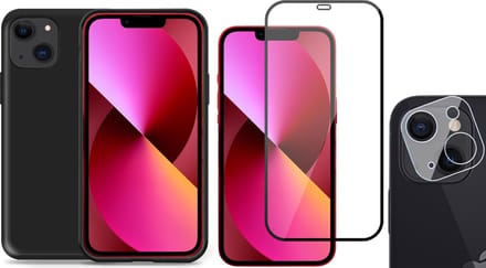 TechNow Shock Proof Backcover geschikt voor iPhone 13 Mini - Full Screenprotector en Camera Screen Protector - Zwart