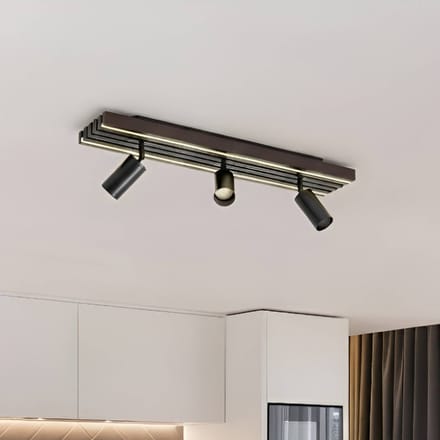 Lucande LED plafondspot Tiron, 3-lamps, 70 cm, eikenhout