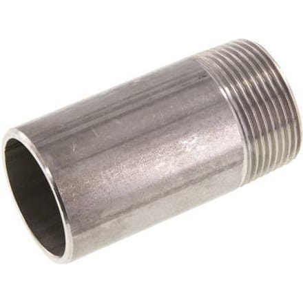 R 1 1/4'' Buitendraad x 42.4mm RVS Pijpnippel met Las uiteinde 20 Bar DIN 2982 - 80mm