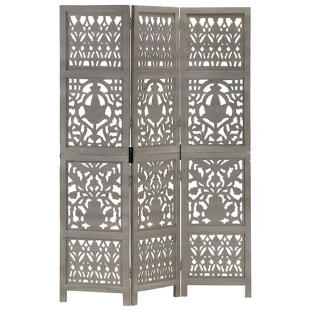 vidaXL - Kamerscherm - 3 - panelen - handgesneden - 120x165 - cm - mangohout - grijs