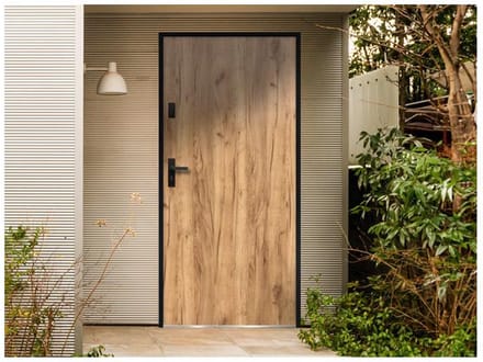 Vente-unique Massieve stalen voordeur H 207 x B 100 cm eikenhoutlook - 55 mm dik - rechtsdraaiend - AGUEDA