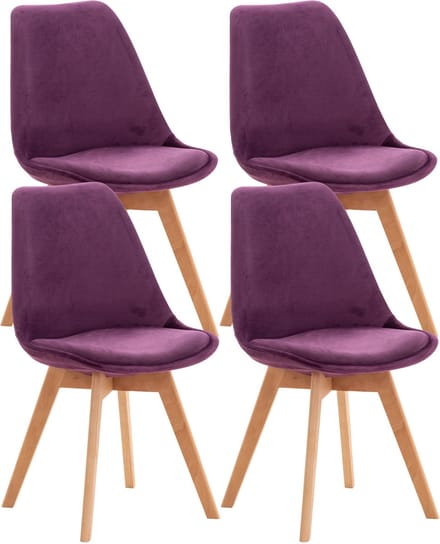 CLP Set van 4 Eetkamerstoelen Linares - met rugleuning - beukenhouten frame - Fluweel/purper