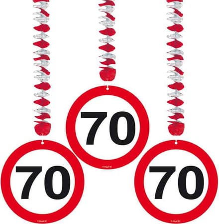 70 Jaar Verkeersbord Hangdecoratie - 3 stuks