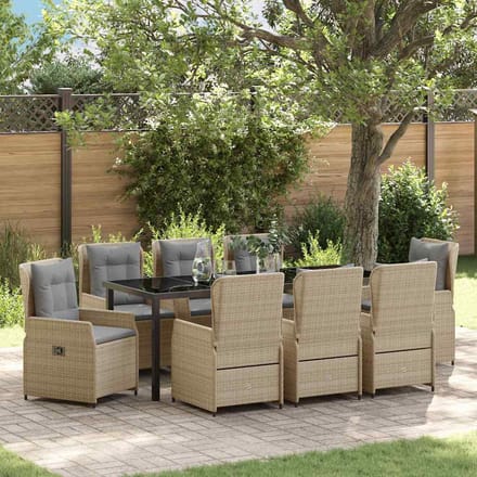 vidaXL - Tuin - Eettafel - Set - 9 - st - Beige - en - Lichtgrijs - poly - rattan