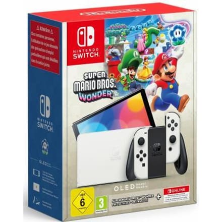 Nintendo Switch OLED bundel - Super Mario Bros. Wonder game + 12 maanden Online Lidmaatschap - Wit