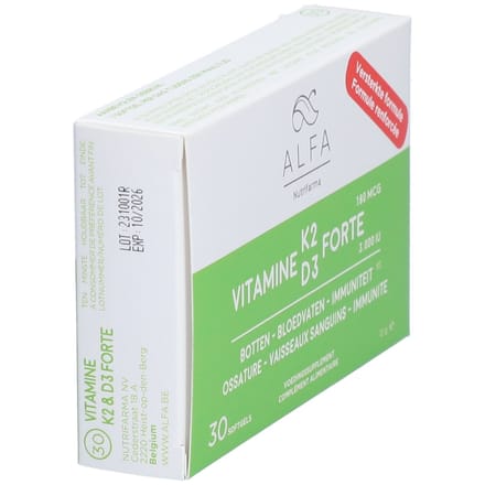 Alfa Vitamine K2 -D3 Forte Nieuwe Formule 30 Zachte capsules