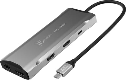 j5create Elite JCD397 - mini-dock - USB-C / USB4 / Thunderbolt 3 / Thunderbolt 4 - 2 x HDMI DP - GigE Elite JCD397 - mini-dock - USB-C / USB4 / Thunderbolt 3 / Thunderbolt 4-2 x HDMI DP-GigE
