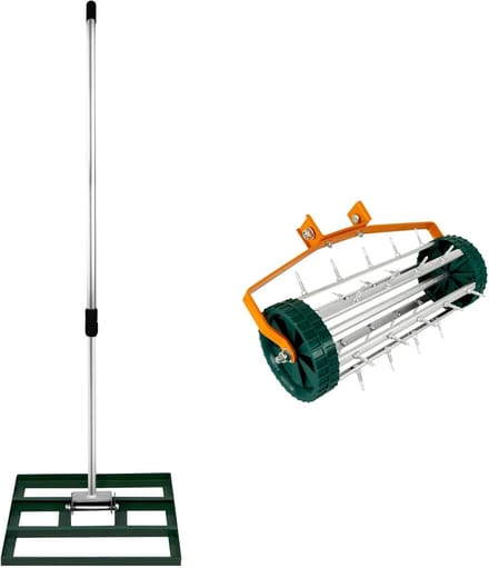2-in-1 Handmatige Verticuteermachine en Rolvlakmachine Set met Verstelbare Steel