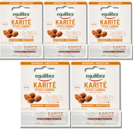 Equilibra Lippenbalsem Karite - Voedend en Beschermend - Lipbalm voor Zachte Lippen - 5x 5,5ml