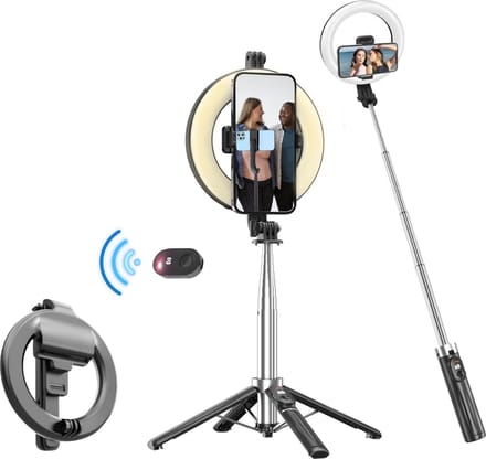 Xssive Selfie Stick Tripod & Ring Light - Ringlamp met Statief Smartphone - Selfiestick met Licht & Bluetooth Afstandsbediening