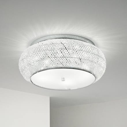 IDEAL LUX plafondlamp Pasha, chroomkleurig/helder, Ø 55 cm, glas