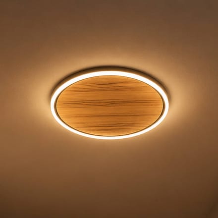 Elobra LED plafondlamp Havana S, eikenhout met knoesten/metaal, Ø 38 cm
