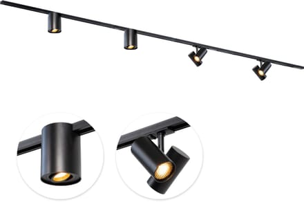 Qub Viror Railverlichting - Zwart - 300 cm - I-Vorm - 2 Viror Duo & 2 Viror Orbit - Dimbaar - Complete Set