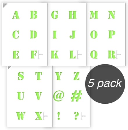 QBIX Lettersjabloon - Compleet alfabet set - 5 stuks A5 formaat stencils - Letter is 2,7cm hoog