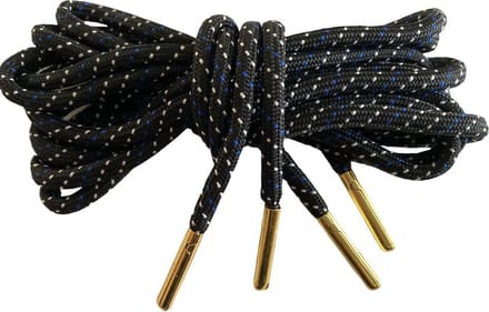 Schoenveter-rond met gouden tips - zwart blauw wit- 120cm lang x 4 mm breed