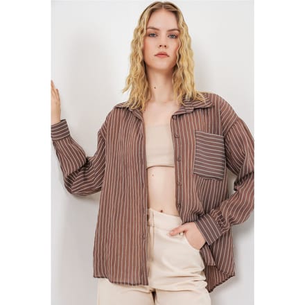 Oversized Gestreepte Lange Mouwen Shirt met Zak