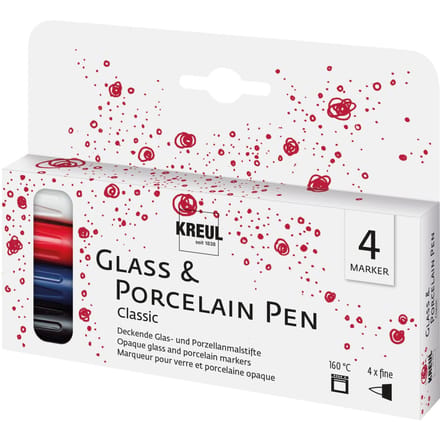KREUL Glass & Porcelain Pen "Classic" fine, set van 4