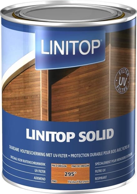 Linitop Solid - Beits - Duurzaam extreem weersbestendige houtbescherming met uv filter - Solventbasis - 1 L - 295 Pijnboom
