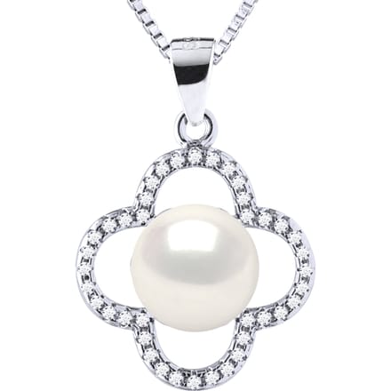 Clover Ketting Freshwater Pearl White 9-10 mm 925
