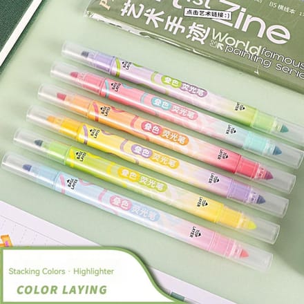 6 pièces/set Set de Stylos Marqueurs Fluorescents Double-face pour Surlignage et Dessin Utilisation Bureau École Di Usage Pratique beige