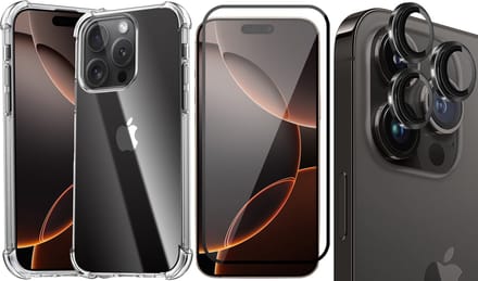 Hoesje geschikt voor iPhone 16 Pro Max - Screenprotector Volledig Dekkend Glas & Camera Protector - Shockproof Transparant met Extra Hoekbescherming