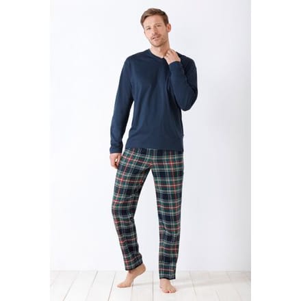 Hajo heren pyjama met flanellen broek - Blauw - Maat - 58