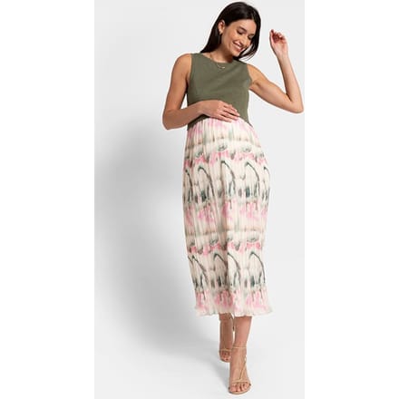 Seraphine Maternity Knit Topper With Chiffon Skirt Khaki Maat: 16 | Cardigans Outlet | Dames | Groen