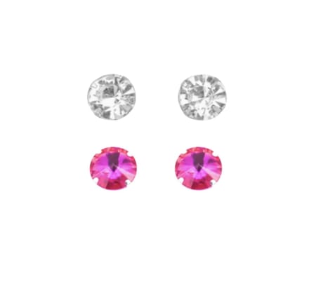 Magneet oorbellen -2 paar -licht roze en wit 7 mm- geen gaatje- Charme Bijoux