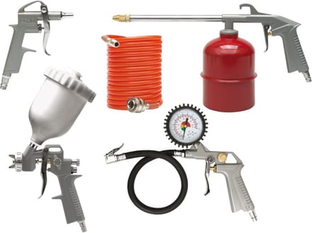 VOREL Compressoraccessoiresset incl. luchtblaaspistool, spuitpistool, waspistool en bandenpomppistool