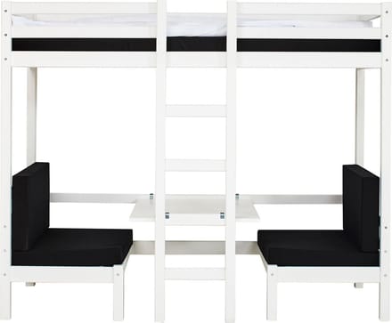 BasicJumbo hoogslaper met zwarte bank, bureau en incl. lattenbodems.