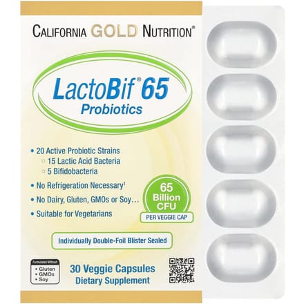 California Gold Nutrition, LactoBif 65 Probioticum, 65 Miljard KVE, 30 Plantaardige Capsules