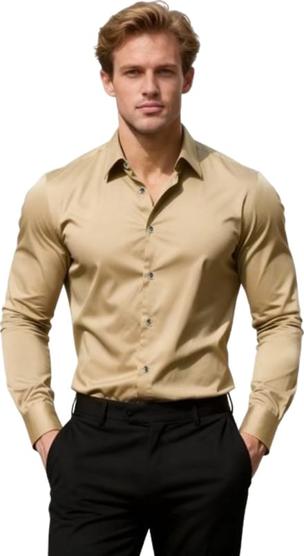 Modern fit Overhemd Beige - Heren - Blouse - Lange Mouwen